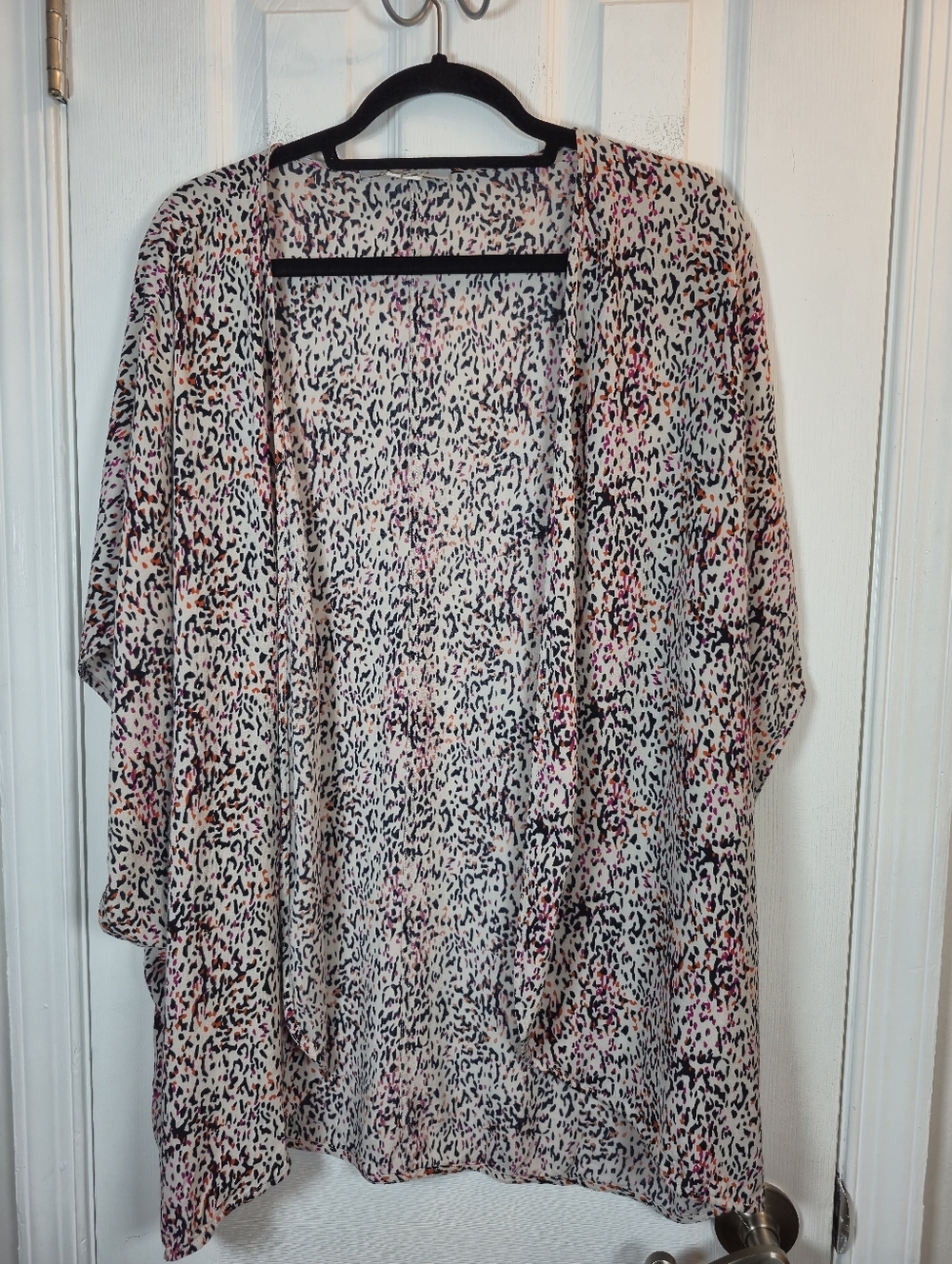 Bella Luxx Abstract Pink, Fuchsia, & Orange Animal Print Kimono Coveup Size L